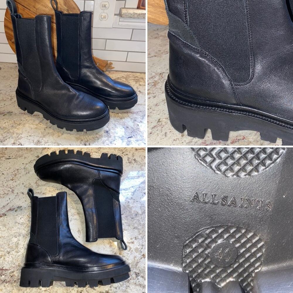 ALLSAINTS $317 Lug Sole Chelsea Black Leather Boot Portugal EU 40 EUC